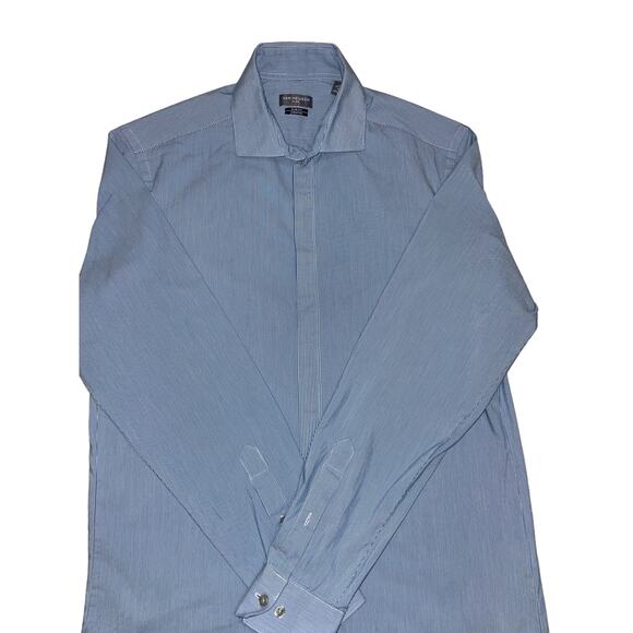 Van Heusen flex slim fit stretch size medium. Blue and white pinstripe. 15 32/33 - Picture 1 of 3